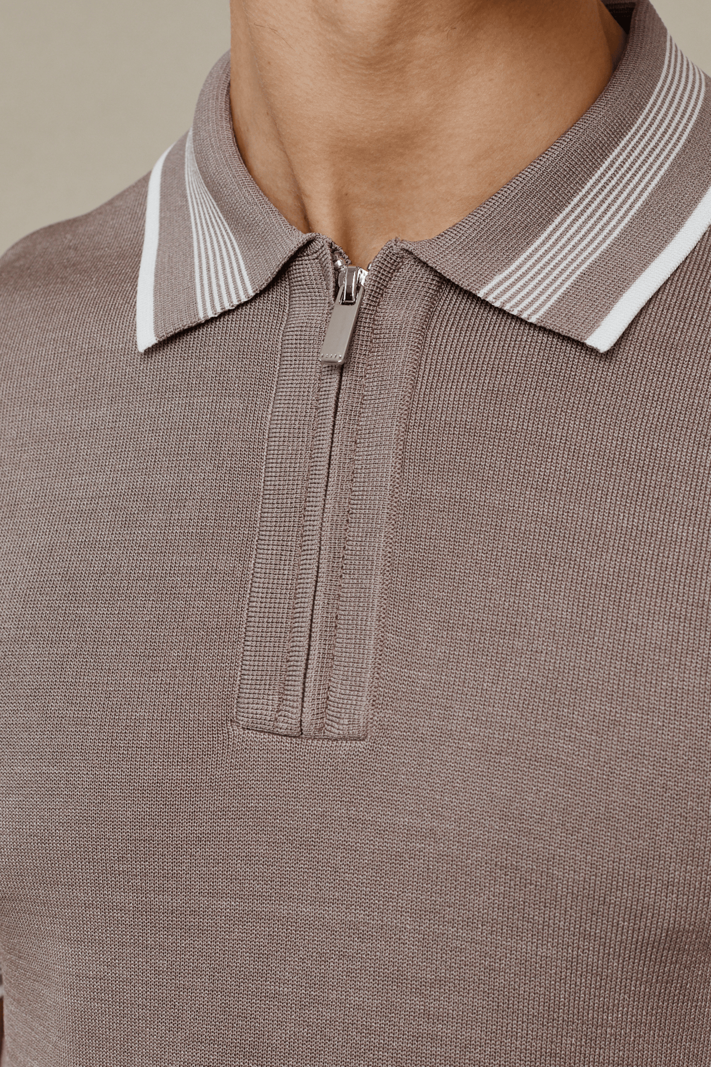 Vida Knitted Stripe Polo - Taupe